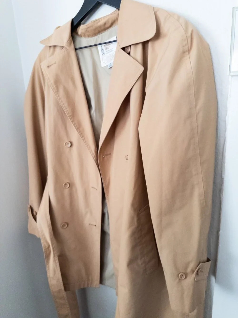 Vintage London Fog Short Trench Coat - tie waist, double breasted buttons - 14R
